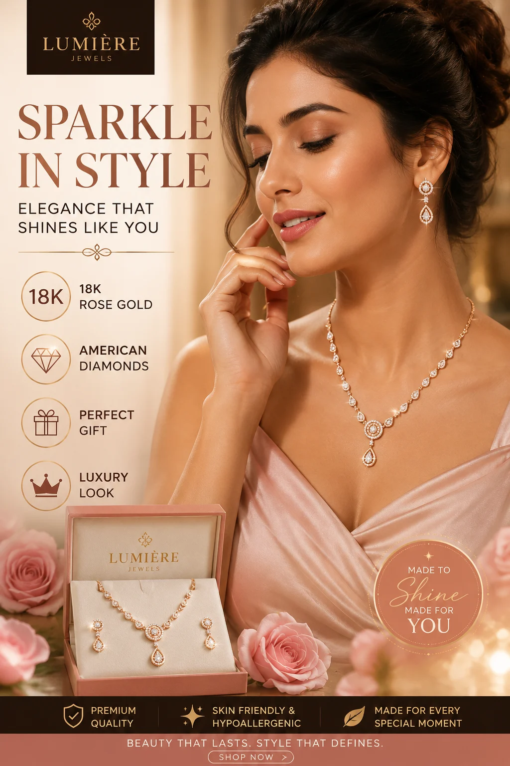 Rose Gold Plated American Diamond