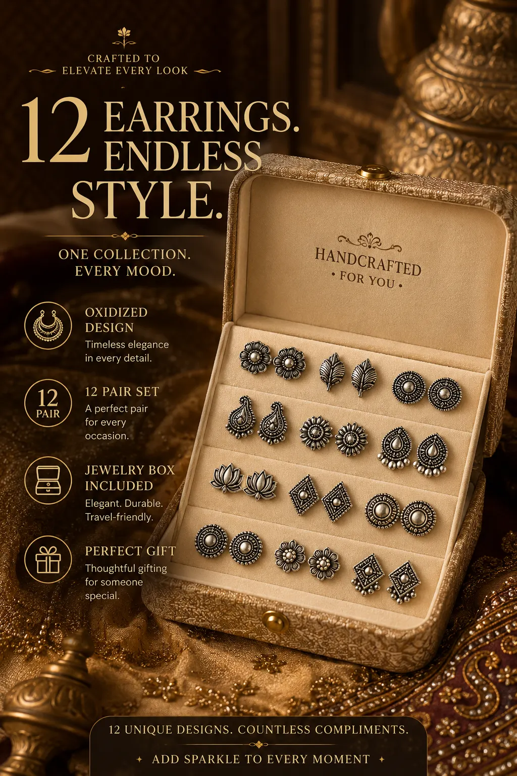 FUBS Oxidized Designer Stud Earrings Set of 12 Review