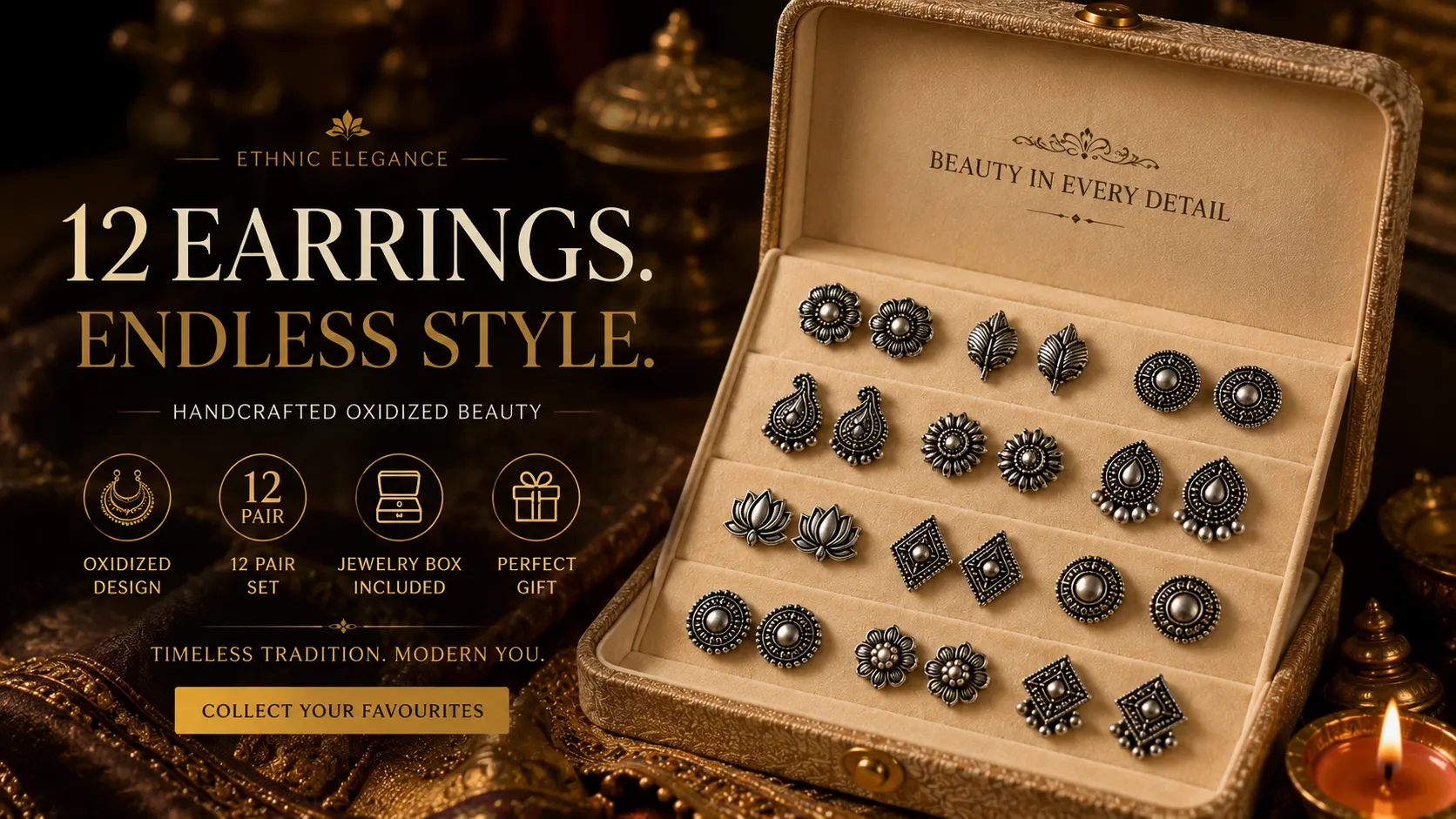 FUBS Oxidized Designer Stud Earrings Set of 12 Review