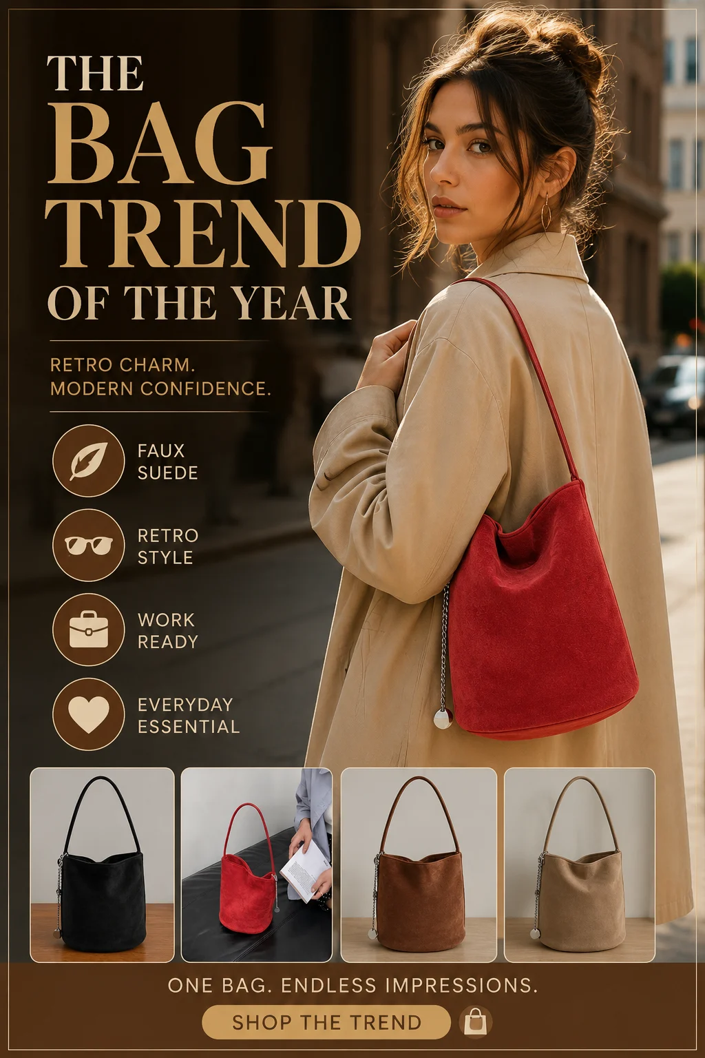 Trendy Suede Hobo Bag for Women