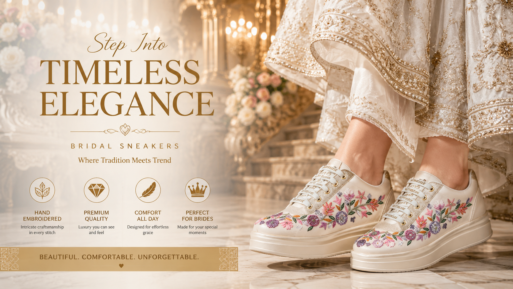 Women Hand Embroidery Party Wedding Bridal Sneakers RR1233